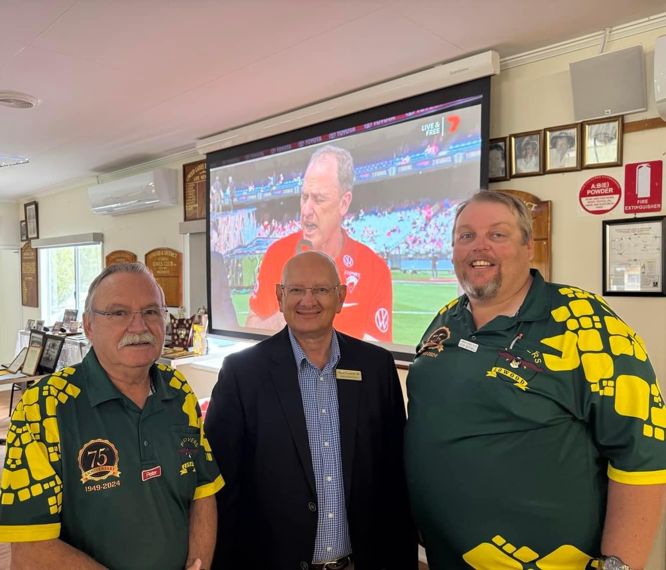 Shayne Neumann MP with Lowood Bowls Club Secretary Jason Redgwell and club member. Photo: Facebook