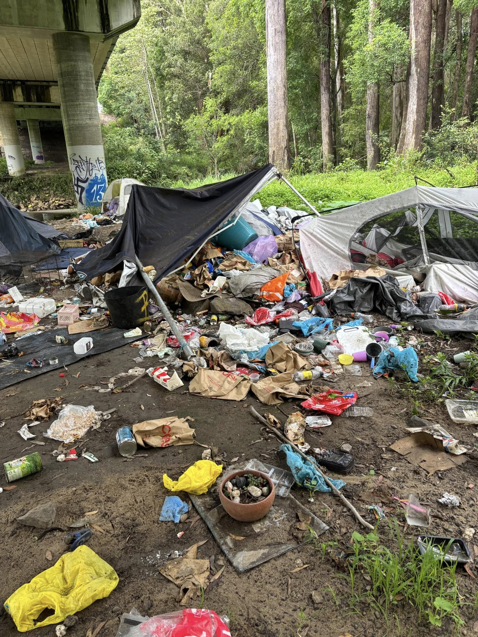 Rubbish and items left under Beerburrum Rd in November. Photo: Cr Tony Latter/ Facebook.