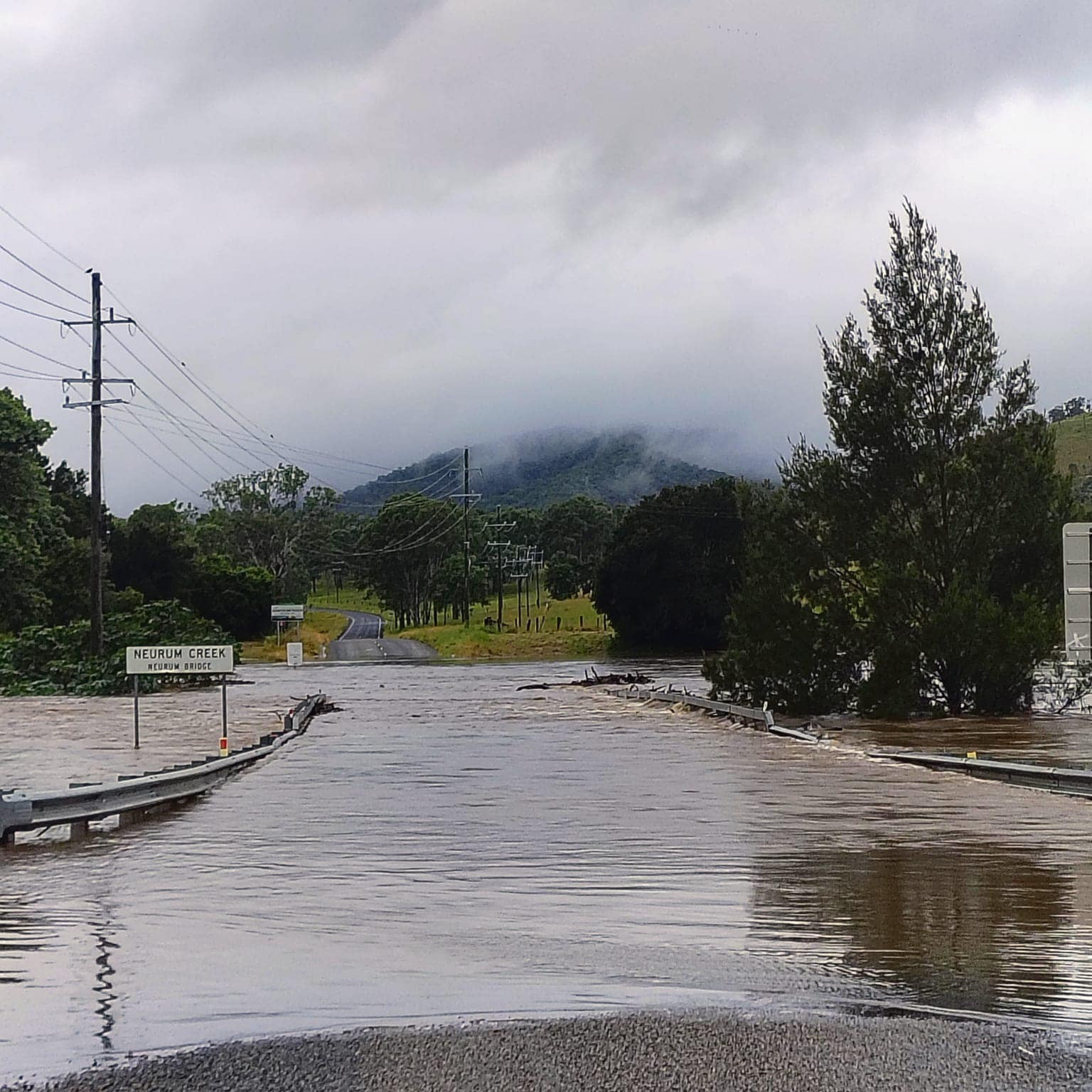 Neurum Creek Bridge flooded on Monday. Photo: Noelene West.