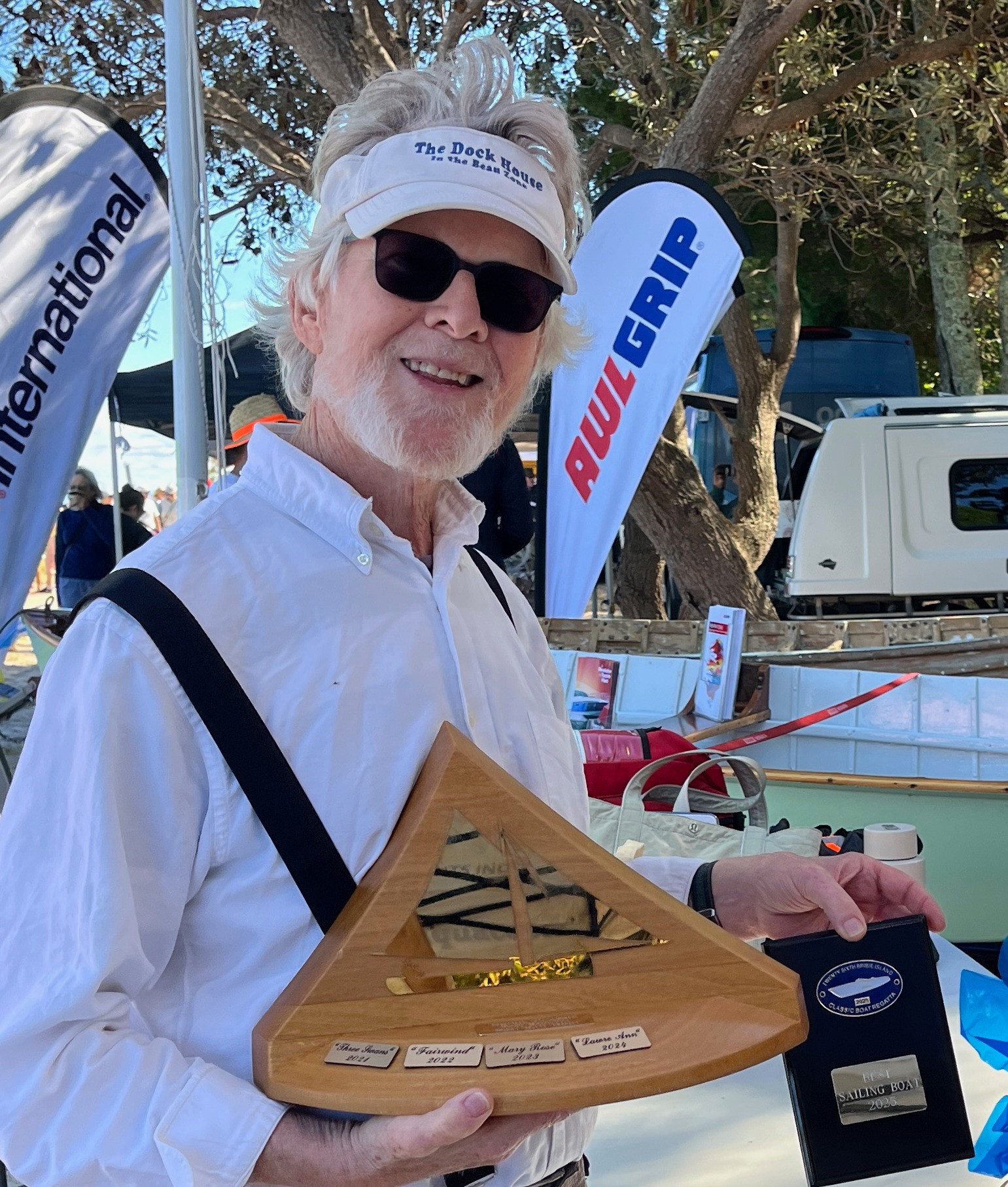 Winner of the 2025 Bribie Island Classic Boat Regatta’s ‘Best Sail Boat’ award, Mack Horton. Photo: Facebook.