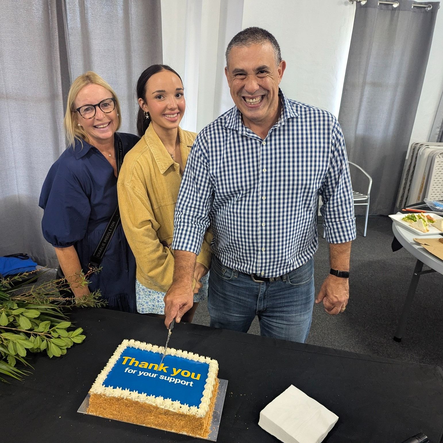 Terry Young MP celebrating with his wife and daughter. Photo: Facebook.