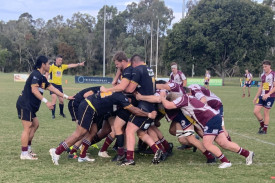 The Caboolture Snakes and Noosa Dolphins lock horns during last Saturday’s clash at Caboolture Rugby Union Club, with Noosa recording a comprehensive win.