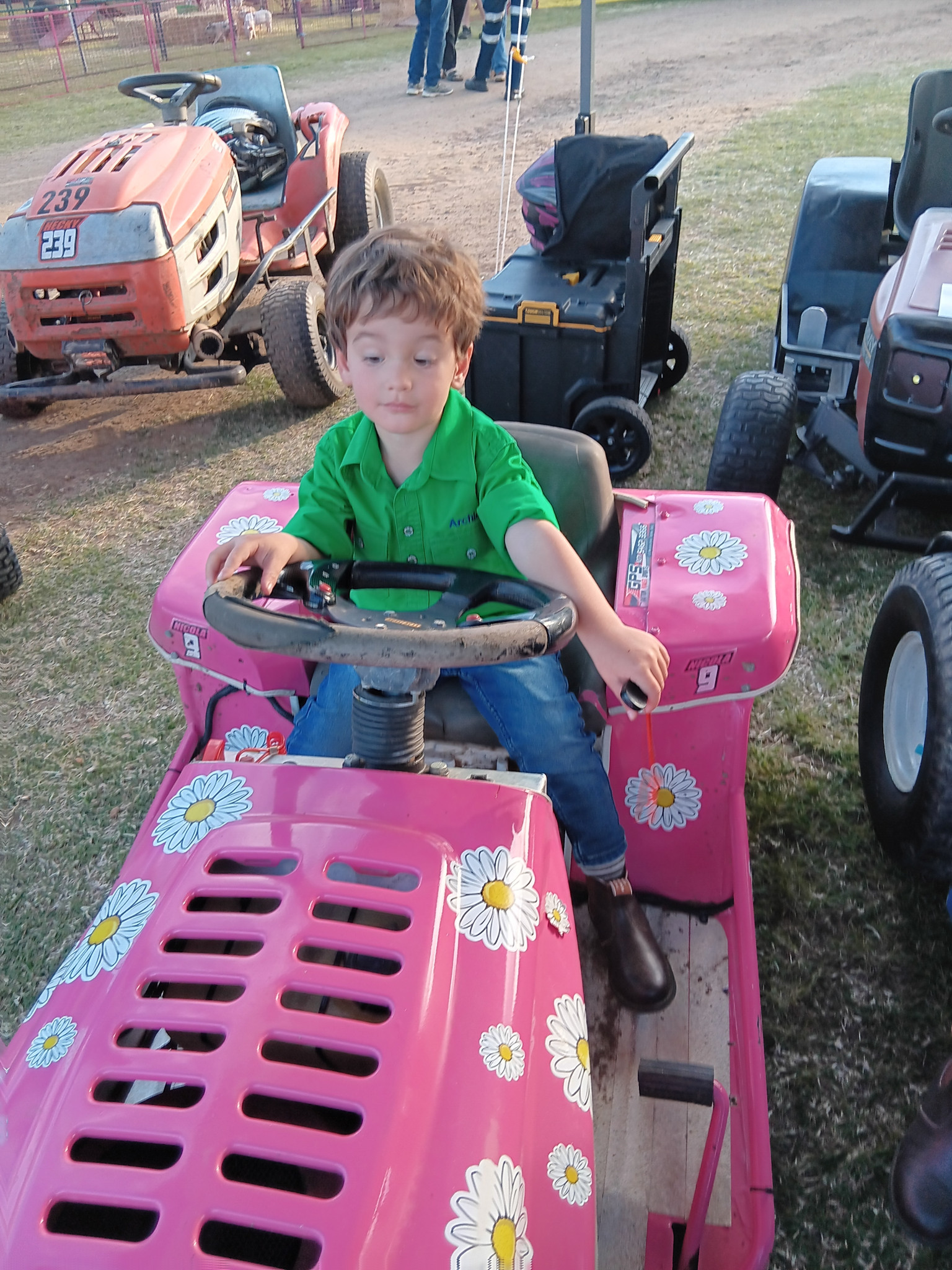 Archie on one of the Racing Lawn mowers.