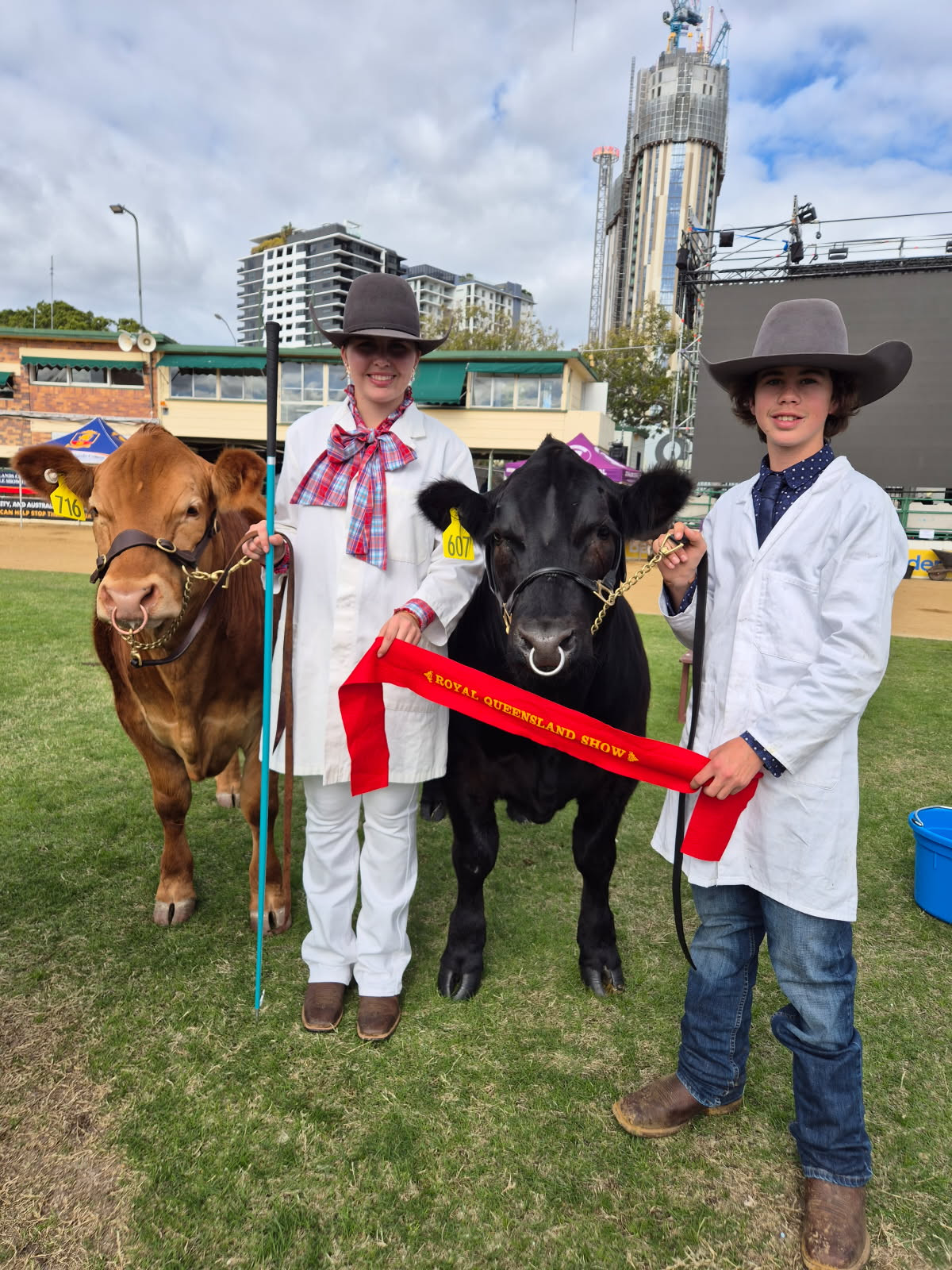 Clancie and Dusty at School Paraders with led steers Dip Shit and Rambo the 2nd. Photos supplied.