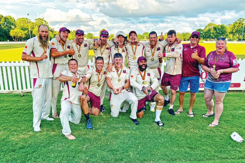 You little beauty! Caboolture’s Div 1 cricketers rejoice after their grand final triumph against Maroochydore.