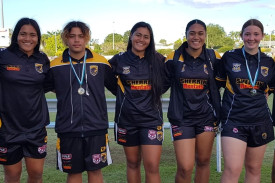 Otesa Pule (second from right) with (from left) Emmogen Taumafai, Jayden Alefaio, Tamzin Taumafai and Grace Giampino during her days with the Caboolture Snakes.