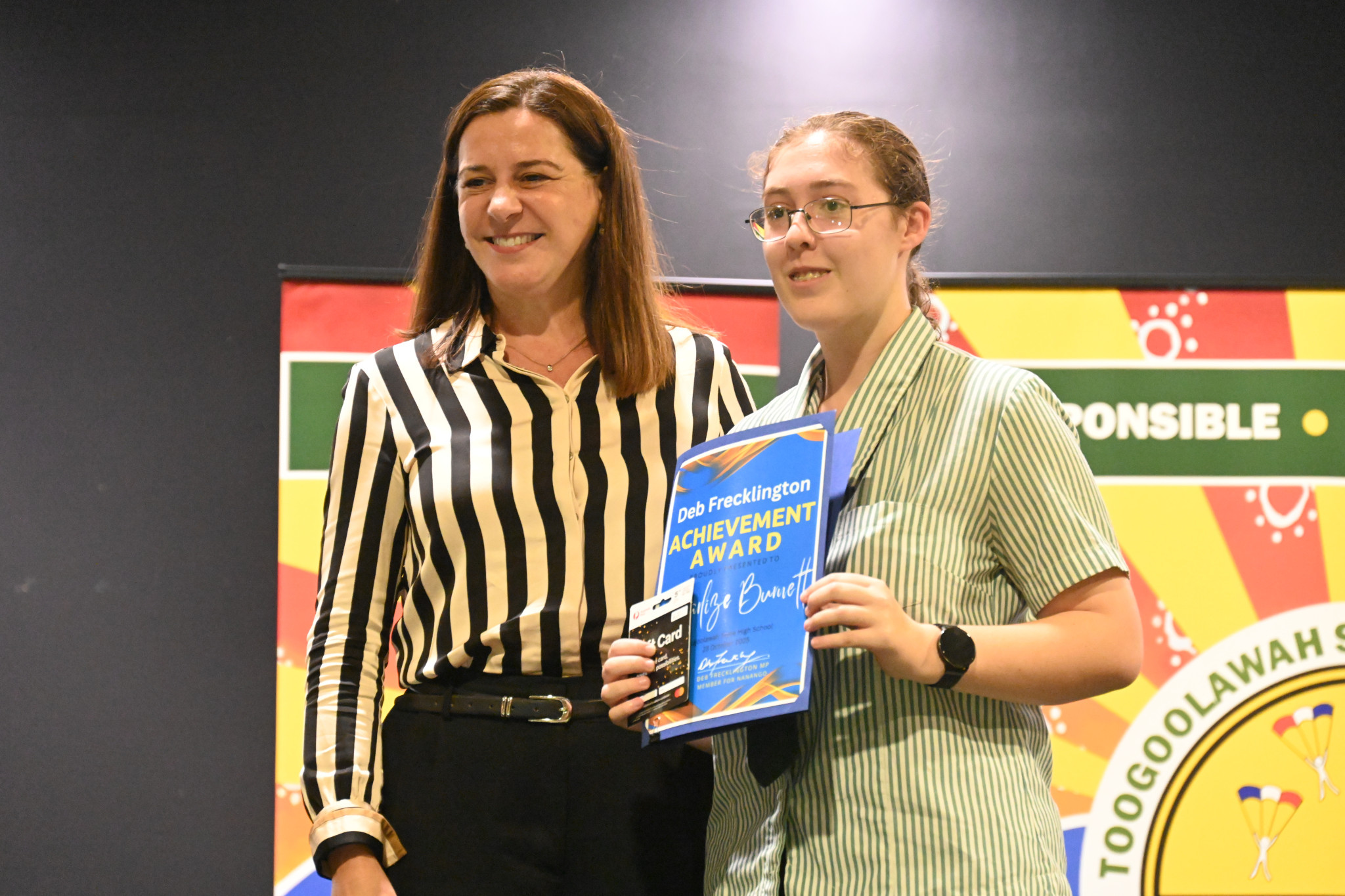Deb Frecklington MP presenting her award to Charlize Burnett.
