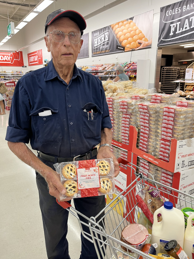 Ken stocking up on fruit mince pies at Morayfield Coles just days out from Christmas.