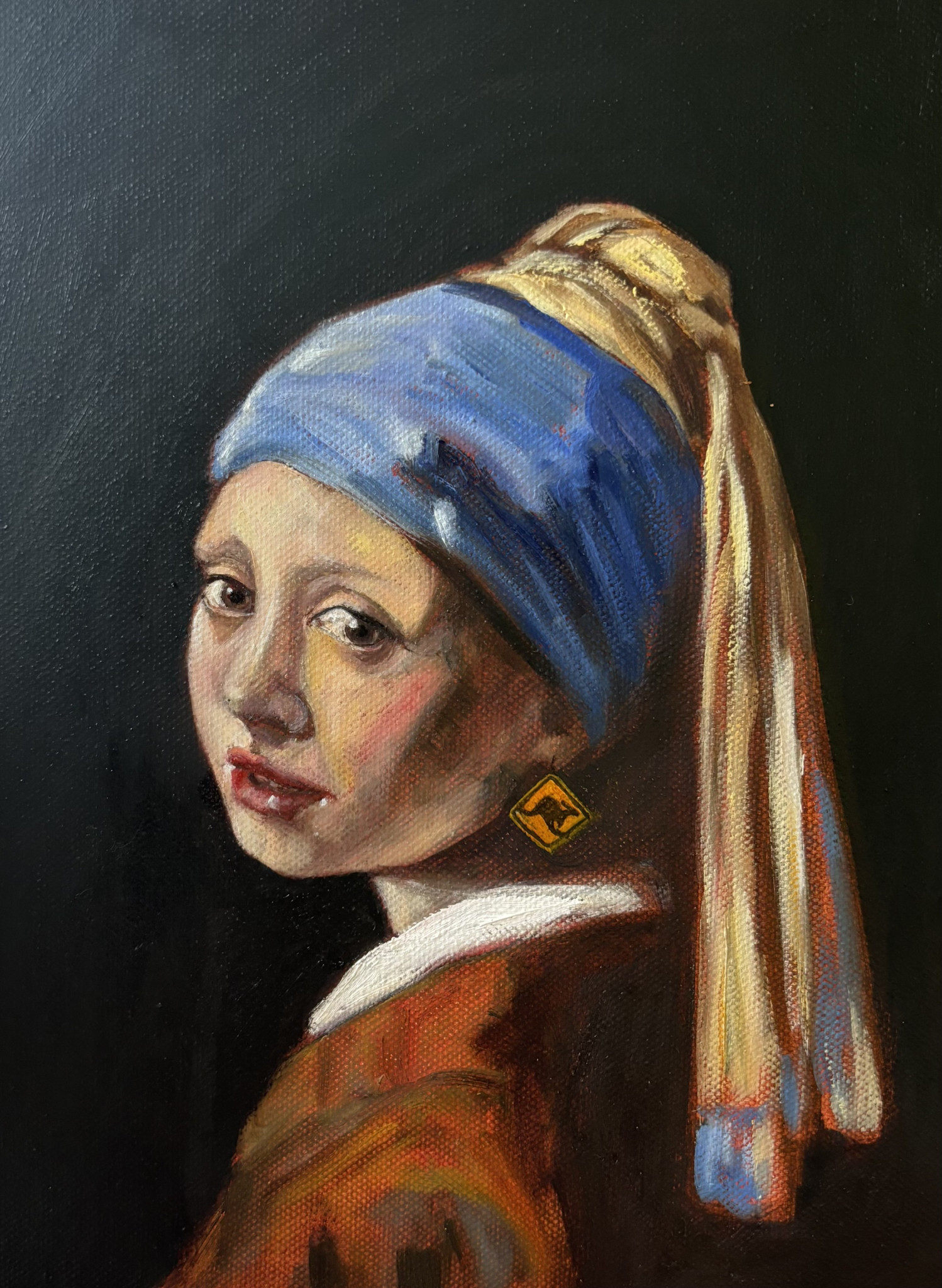 Girl with Kangaroo Earring by Lisa May (Vermeer).