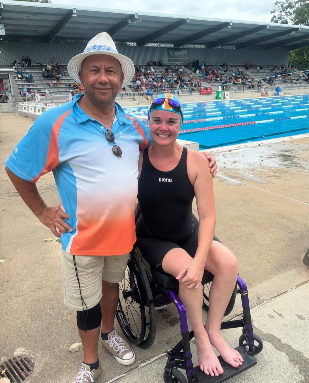 Brooke’s coach Deon and herself aft er setting the 400m freestyle record.