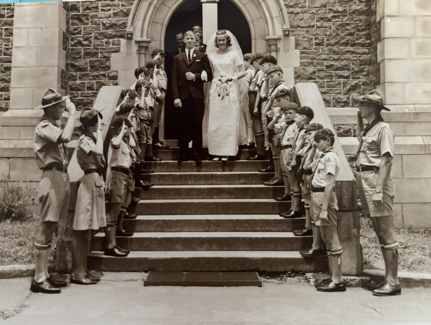 Dawn and Barry on their wedding day with Cubs