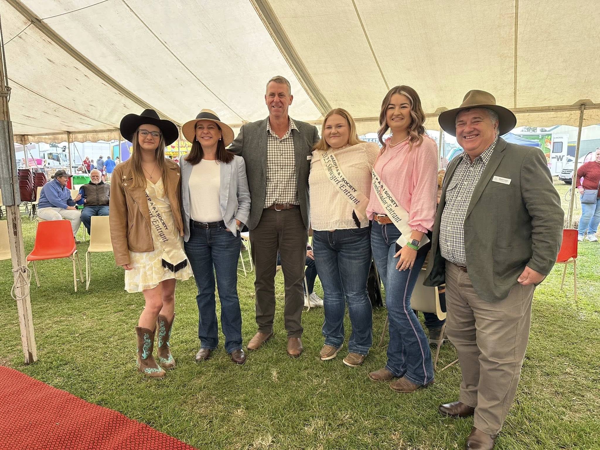 Deb Frecklington MP, Mayor Jason Wendt and Cr Brett Freese with Kilcoy Showgirls and Rural Ambassador. Photo: Facebook/ Deb Frecklington.