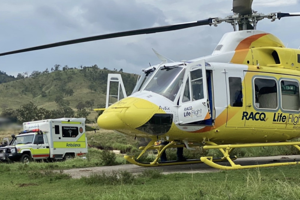 A man was flown to hospital after falling off a quad bike in Mount Archer. Photo courtesy RACQ LifeFlight Rescue.
