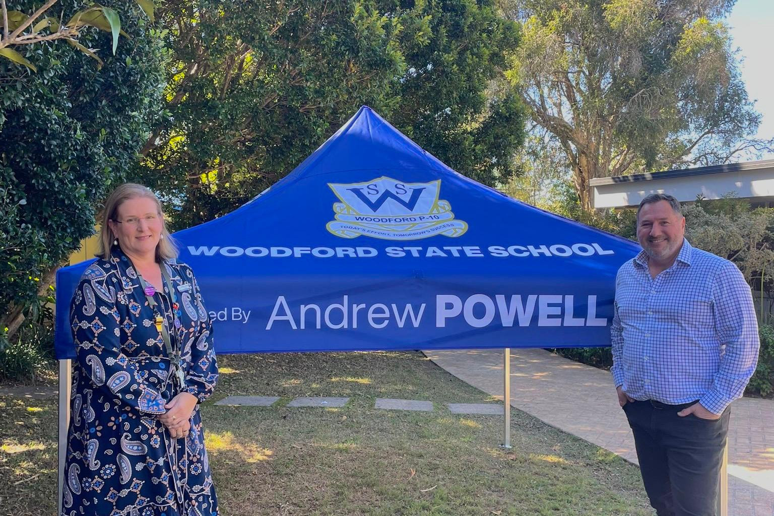 Andrew Powell MP and Woodford State School Principal, Kelly Jeppesen. Photo supplied