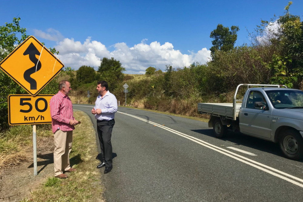 Member for Glass House, Andrew Powell (right), is concerned about the condition of Mount Mee Road, which was voted as the fourth worst road in Queensland according to a RACQ survey.