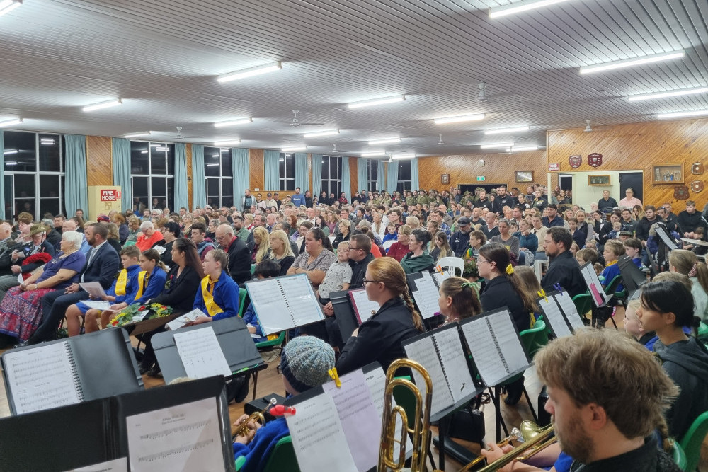 The Wamuran hall was packed as wet weather intervened on Anzac Day.