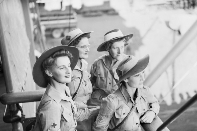 Australian Army Women’s Service members on their arrival from New Guinea.