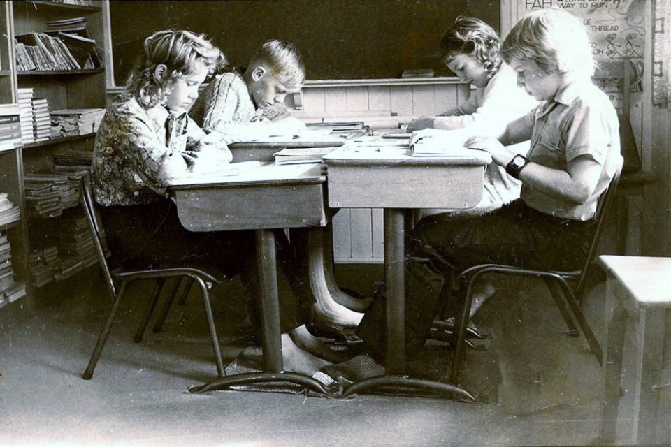 Grade 7 1973. Janelle Heck, Roland Voss, Heather Berg and Darren Bate.