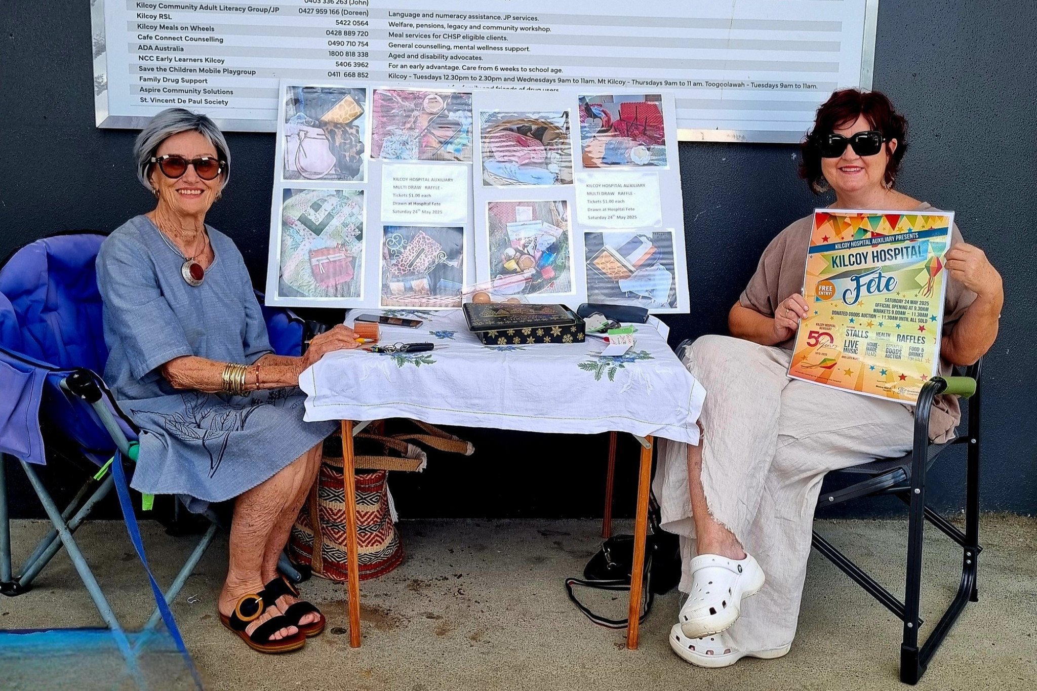 Lesley and Joey selling tickets for the multidraw raffle, to be drawn at the fete.