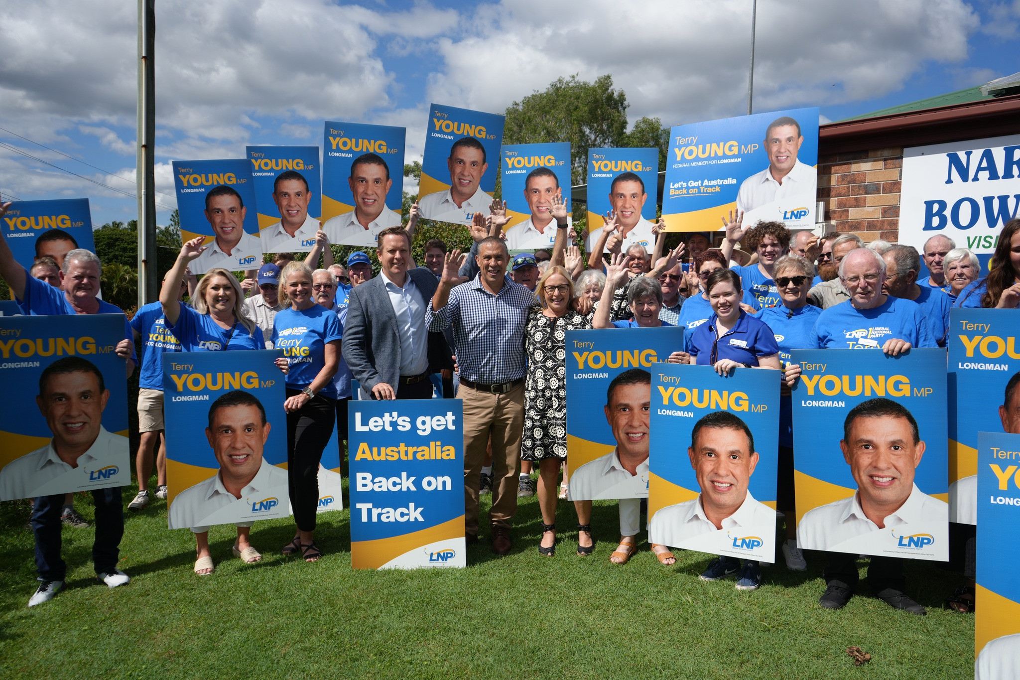 Terry Young MP celebrating his win with friends, family, volunteers and supporters. Photo: Facebook/Terry Young MP.
