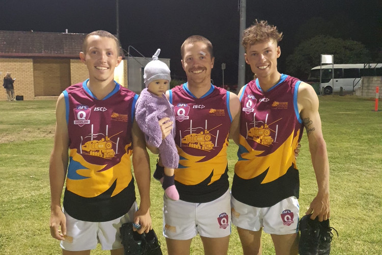 Scarce brothers Geordie, Jimmy and Andrew relished playing together for the Brisbane Valley Rattlers in their victory against the Ipswich Cats last Friday night.