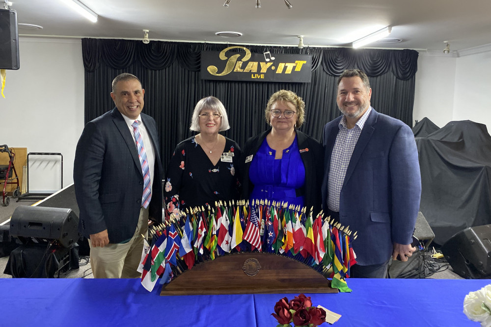 Terry Young (Member for Longman), incoming Wamuran Lions Club president Sue Clement, immediate past president Lisa Bubke-Gourley, and Andrew Powell (Member for Glass House).