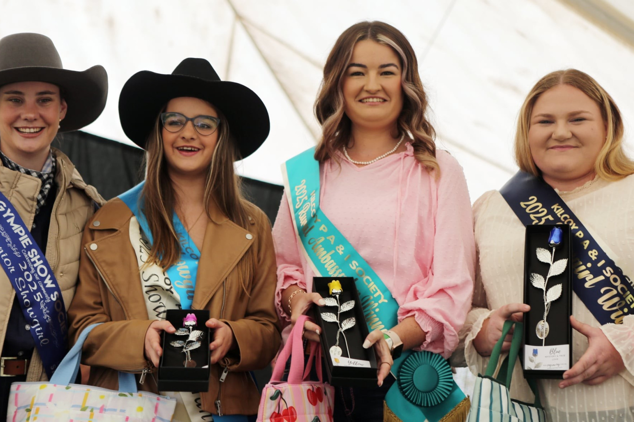 Kilcoy 2025 Showgirl Millie Retschlag, Runner up Hayley Mills, and Rural Ambassador Hannah Retschlag. Photo: Ian Langton.