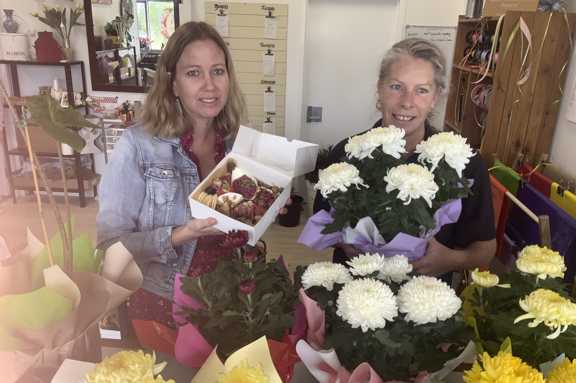 Pippa Duff-Richardson and Sarah Coleman showcase some of the products that Your Somerset Florist QLD has to offer for Mother’s Day.