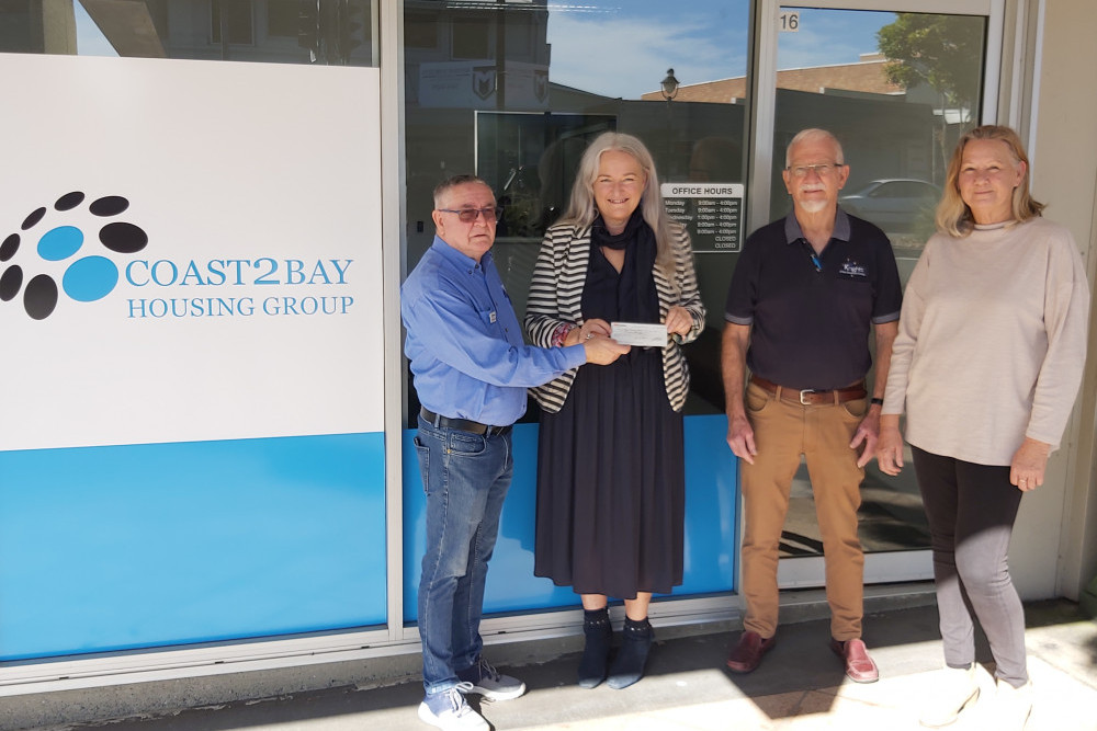 Knights of the Southern Cross Caboolture Branch 90 donate $5,000 to Coast2Bay: KSCC Chairman Kevin Donaldson, Coast2Bay COO Lee Banfield, KSCC Senior Deputy Chairman Brian Berge and Coast2Bay Officer Anne.