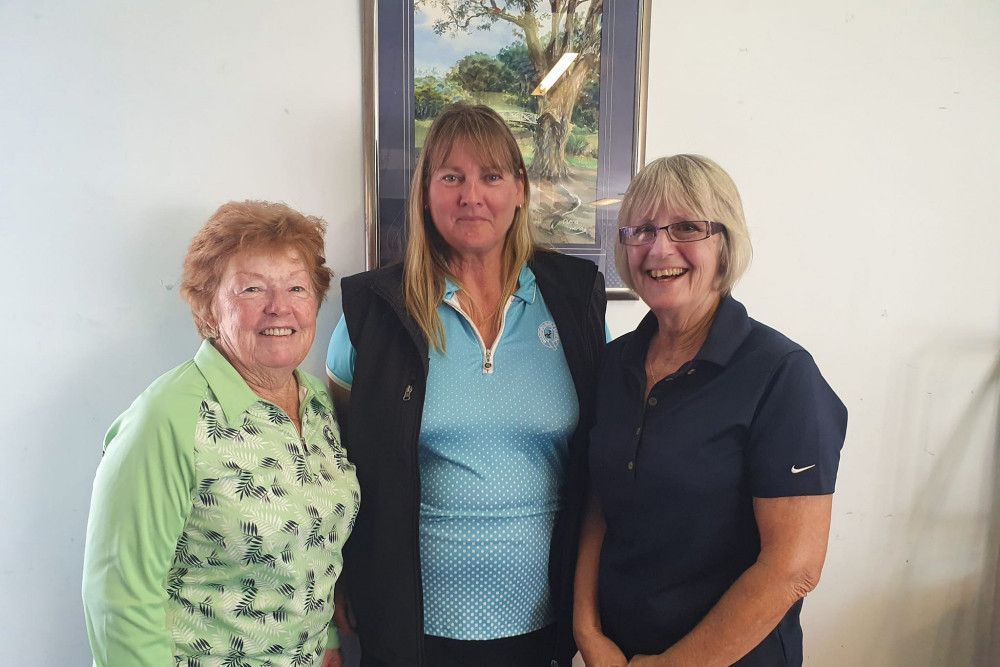 Ladies winners at the Woodford Golf Club Schweppes Club Championships: Elva Cumner (C Grade), Therese Zerbst (B Grade) and Ingrid Emanuel (A Grade).