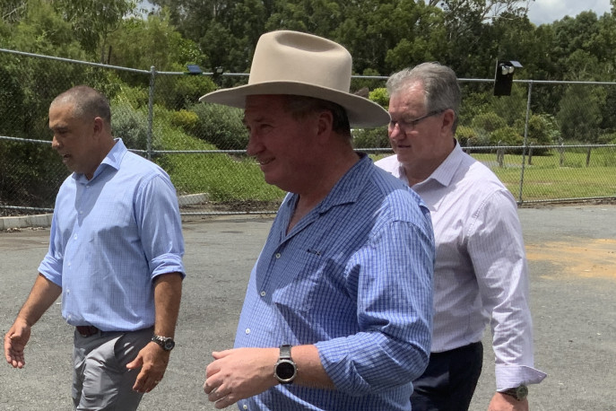 Terry Young, Barnaby Joyce and Peter Flannery inspect the site for the new Caboolture PCYC.