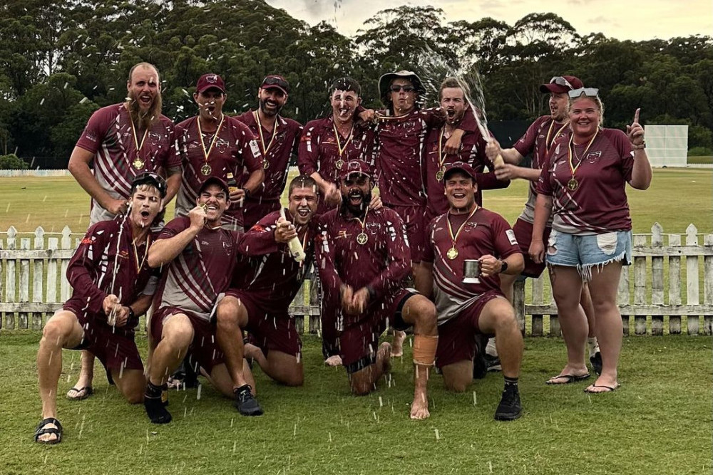 To the victors go the spoils…Caboolture’s Div 1 cricketers rejoice after winning the Sunshine Coast one-day final.
