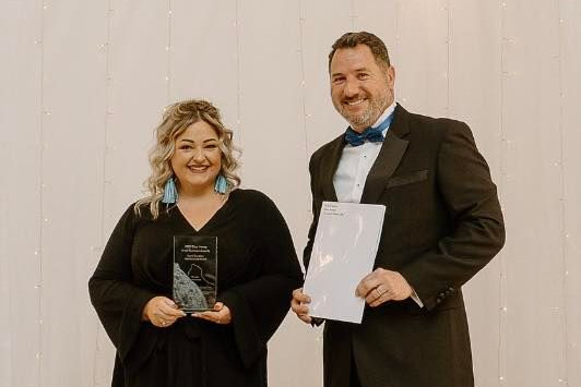 Gold Employee award winner Kerri Sneddon with Andrew Powell, Member for Glass House.