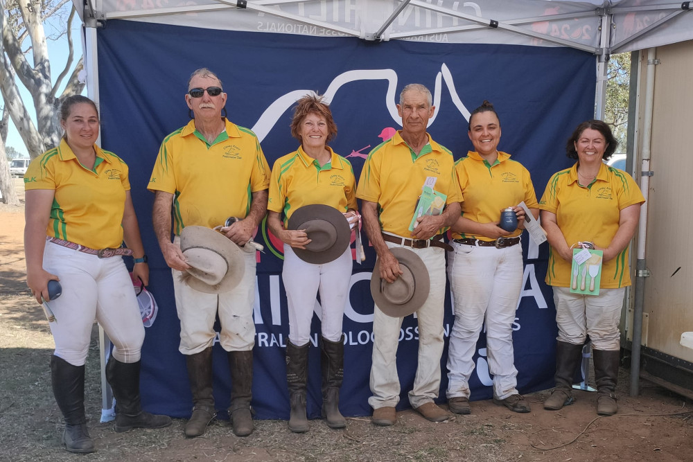 Stanley Rivers F Grade winners at the Chinchilla polocrosse carnival (from left): Danielle Kerr, Clay Colless, Julie Stephensen, John Donovan, Amy Burgess and Selena Stevens.