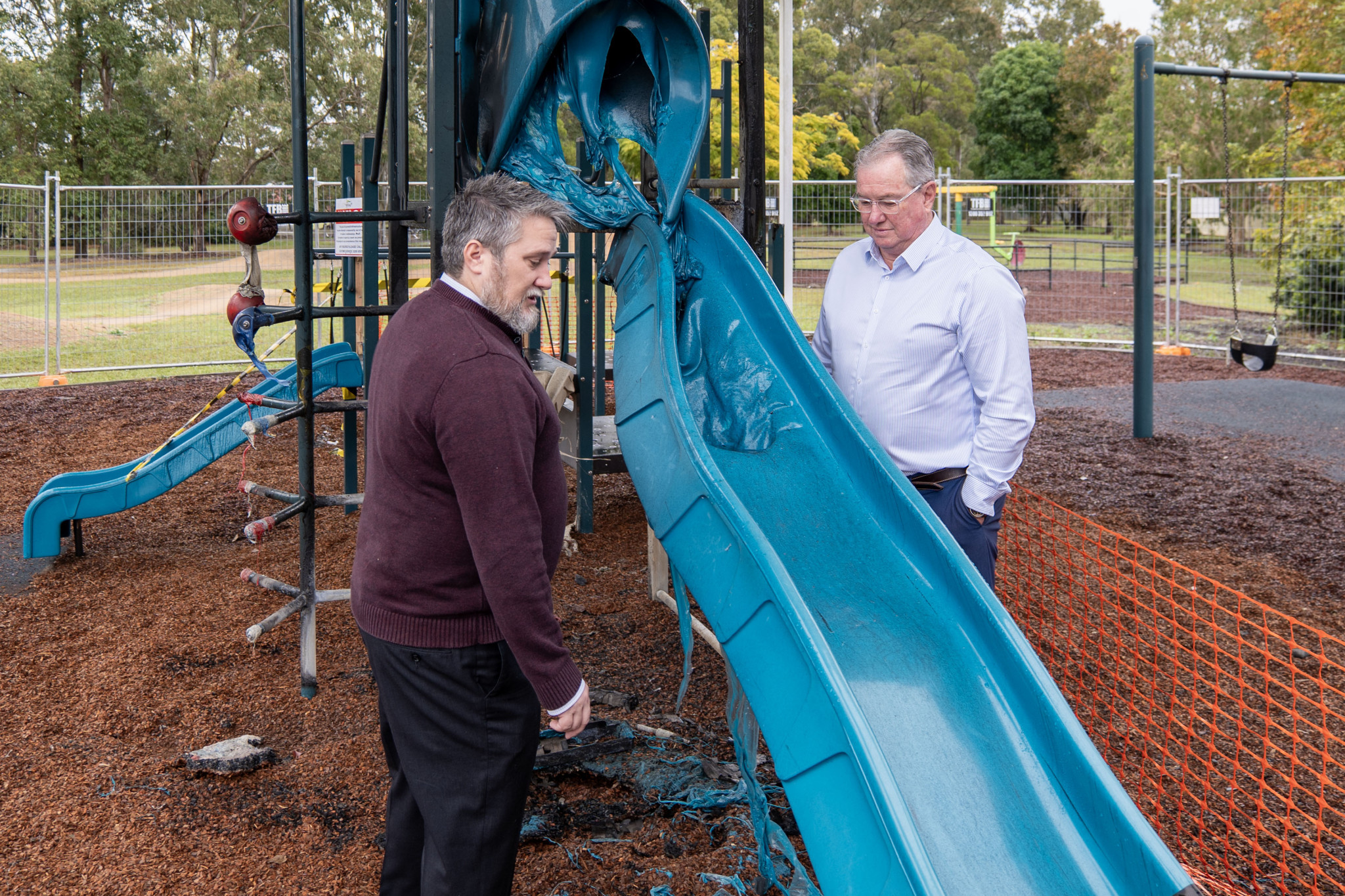 Cr Jim Moloney and Mayor Peter Flannery at Ebert Park.