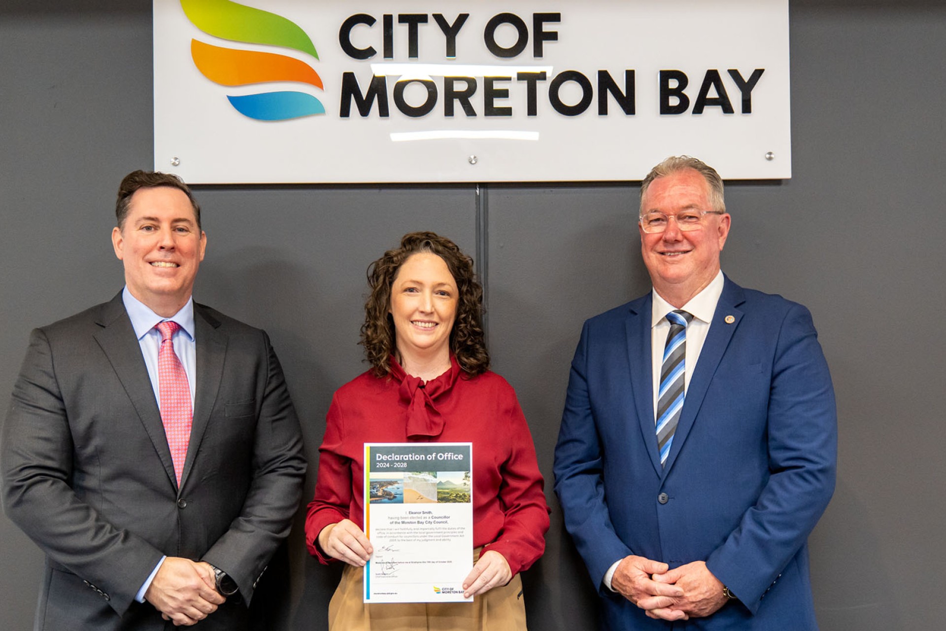 Moreton Bay Council CEO Scott Waters and Mayor Peter Flannery with Cr Smith.