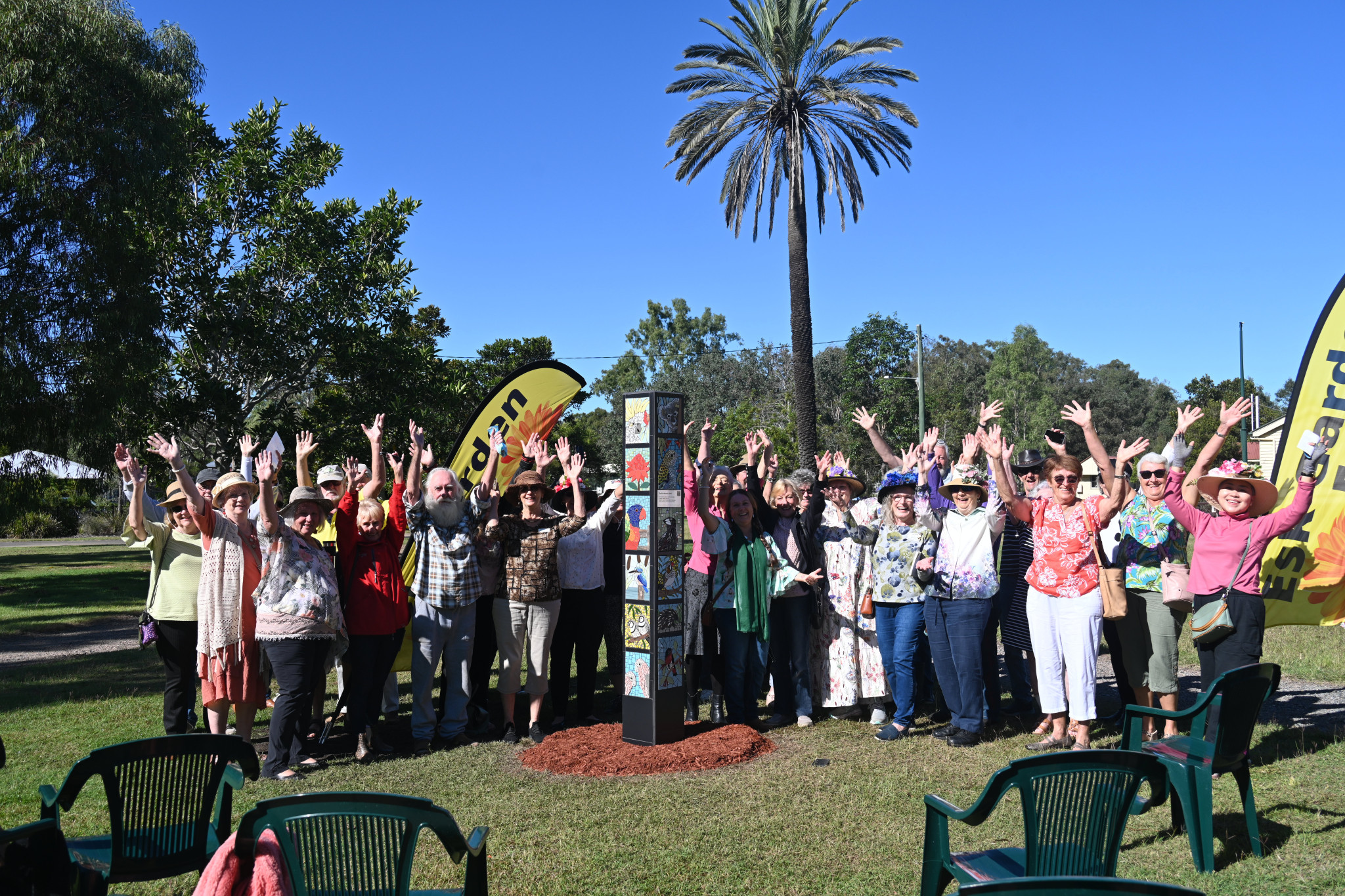 Community members, Valley of the Lakes Garden Club and local councillors celebrating the inauguration of the Esk Mosaic Trail. Photos by Fynn Cattley.