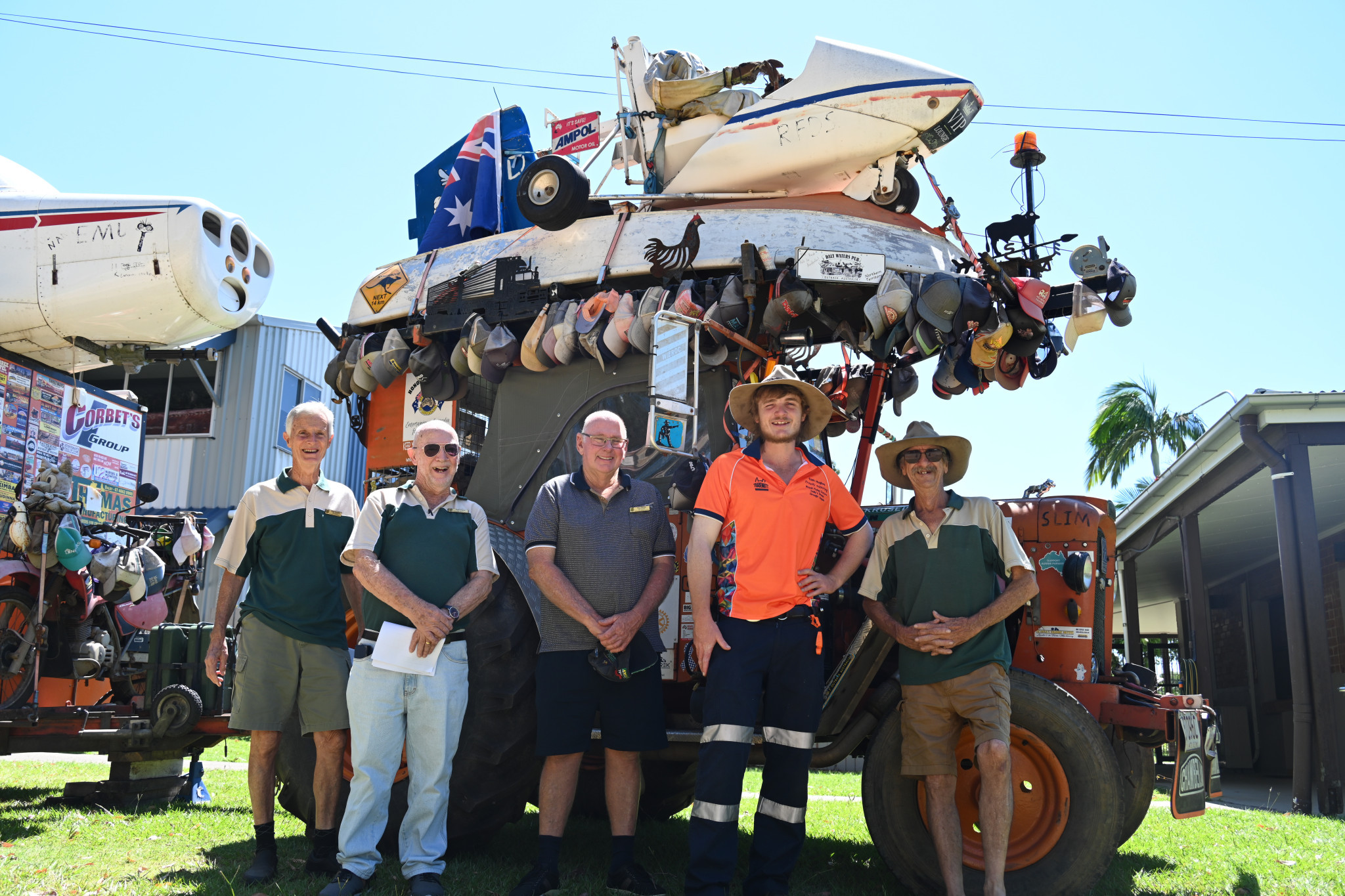 Village volunteers Roger, Geoff , Gary and Glenn, with Sam and Slim.