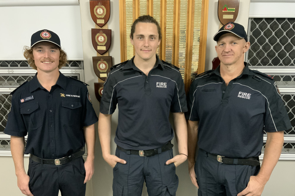 Kilcoy Auxiliary Firefighters Ryan Harlow, Kody Bechly and Chris Bechly raised more than $2300 as they took part in a recent Kokoda Challenge.