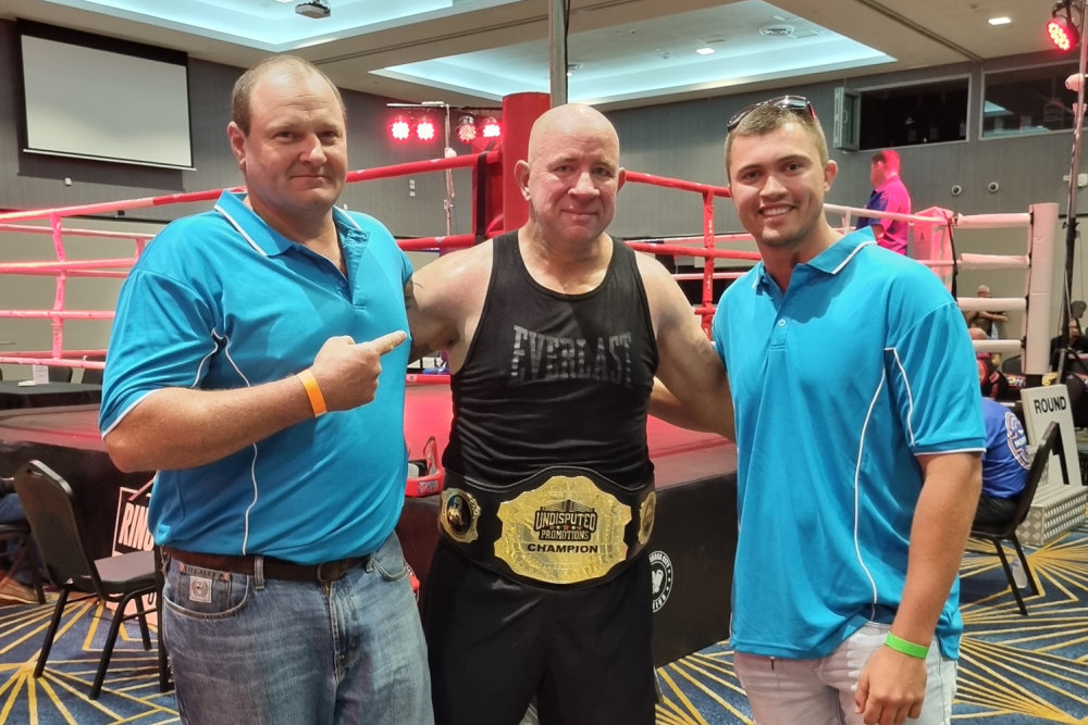 Royston boxer Brendan Manz (middle) with sparring partners Jamie Retschlag and Jed Levesconte.
