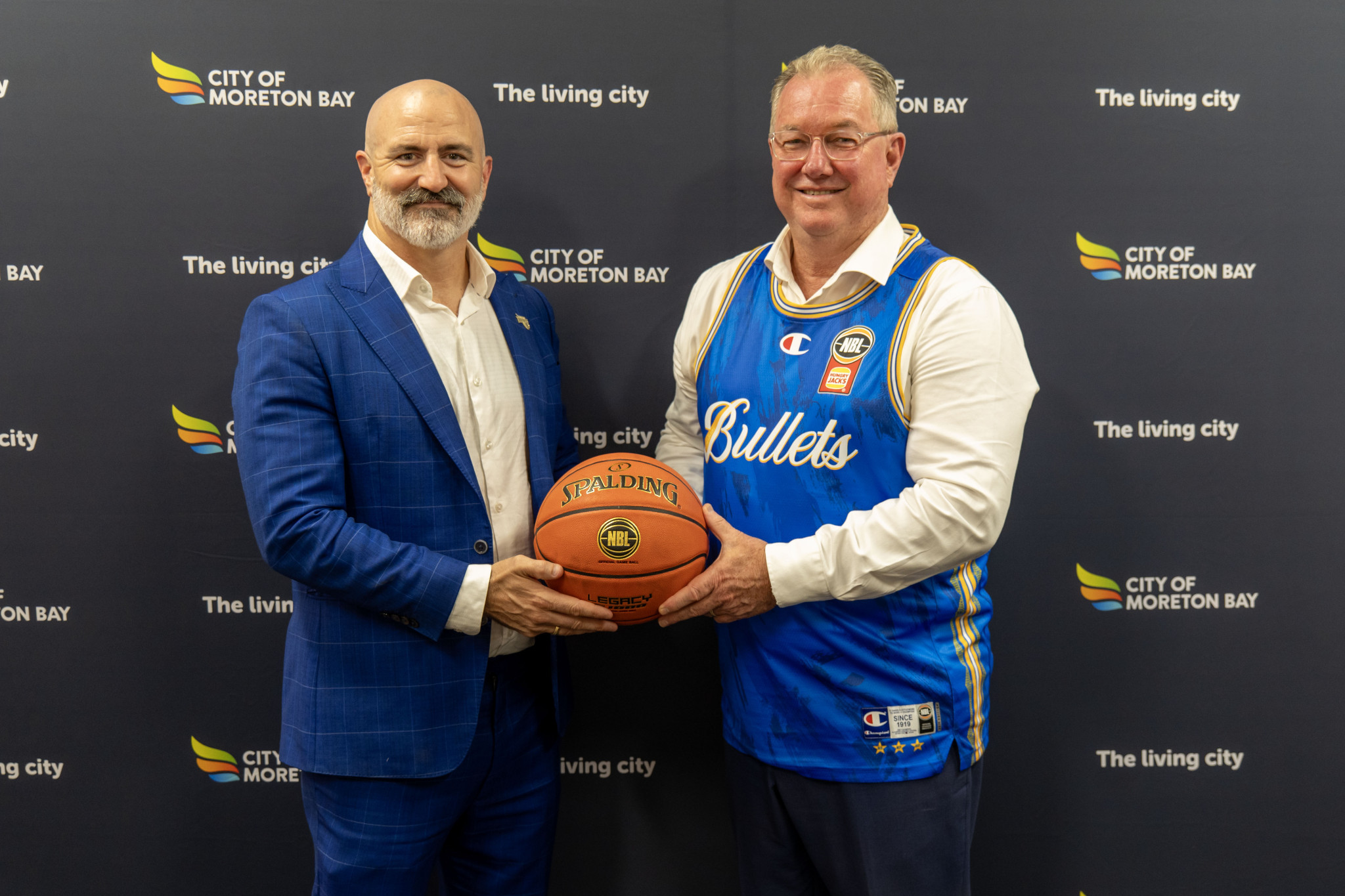 Brisbane Bullets CEO Malcolm Watts and City of Moreton Bay Mayor Peter Flannery.