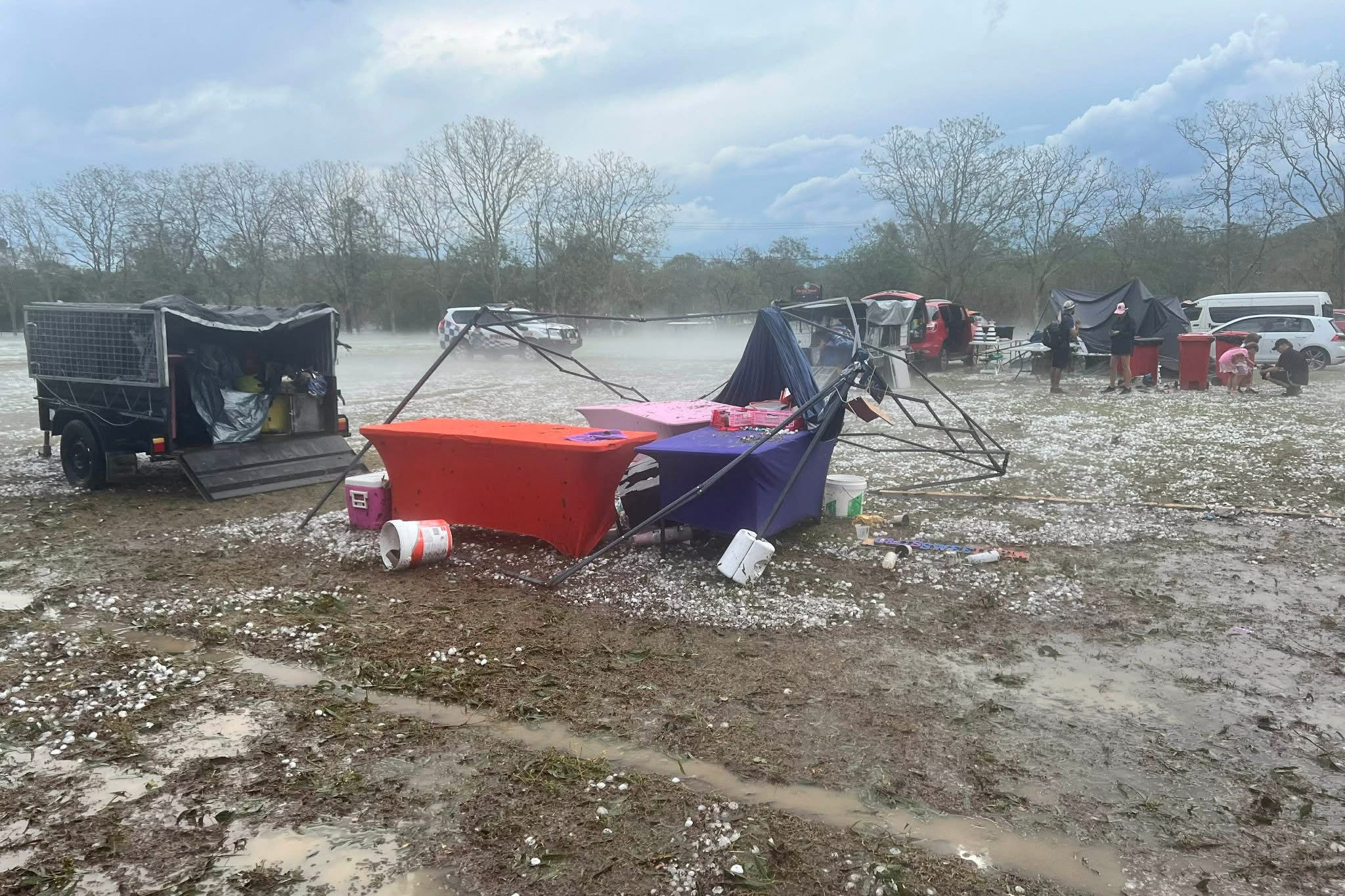 C&C’s Sweetopia’s stall destroyed by hail. Photo: Facebook/ C&C’s Sweetopia.