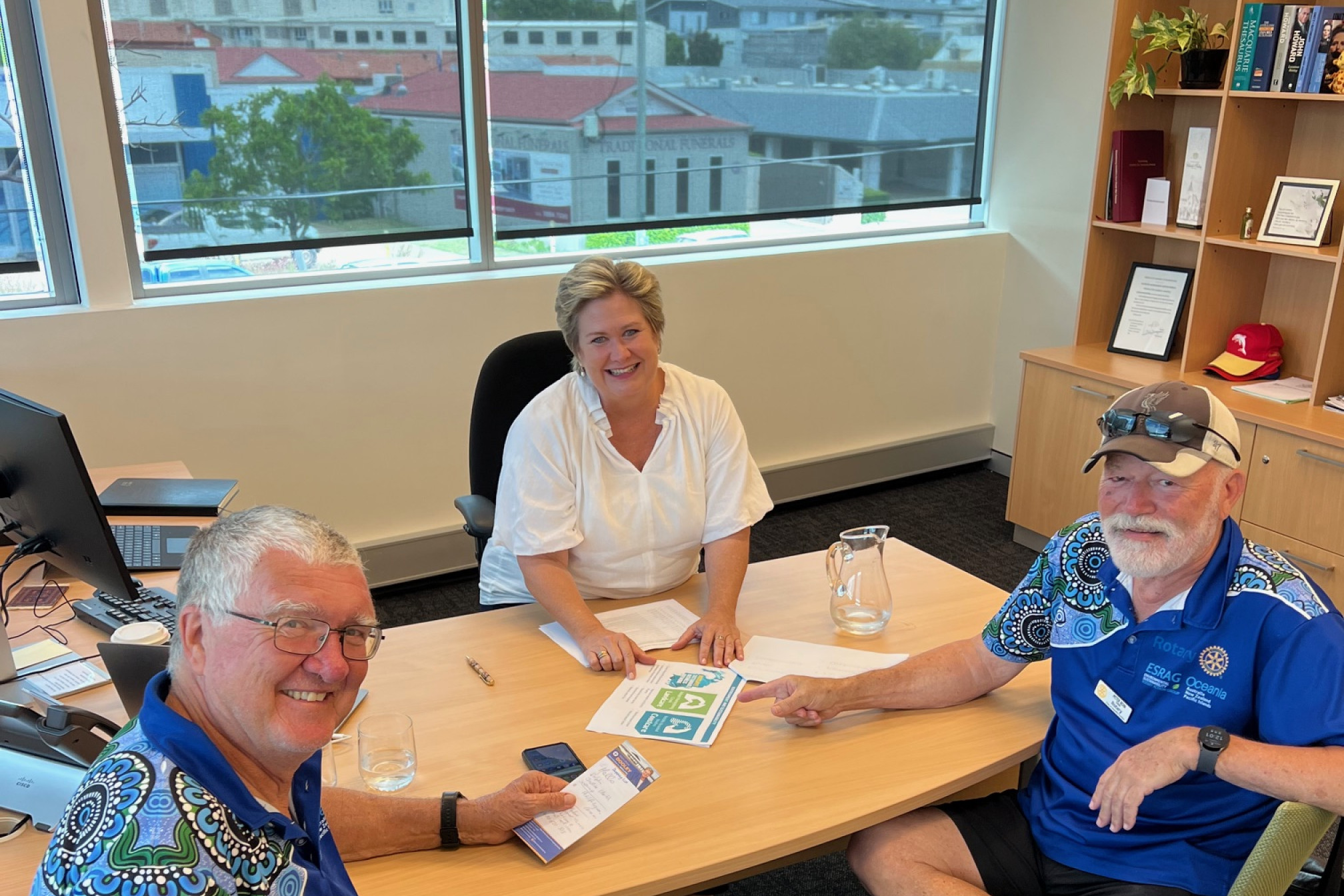 Kerri-Anne Dooley MP, Chair of ESRAG Oceania, Colin Scobie, and, Media Lead for Rotary Redcliff e Sunrise, Peter Row.