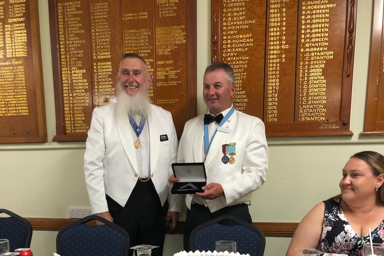 Assistant Grand Master - Peter Wessner presenting Wor Bro Matthew Wyvill with a Medal.