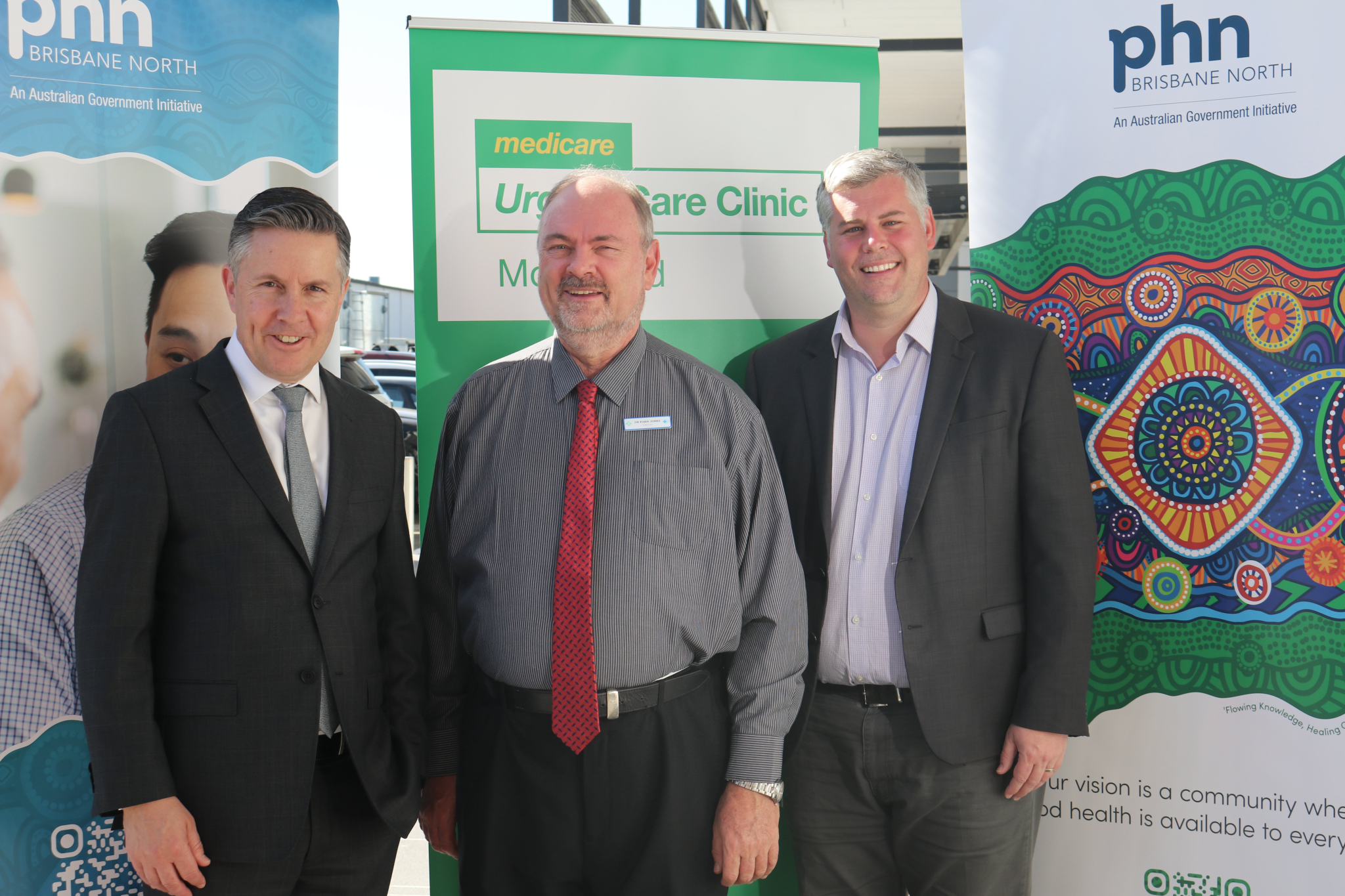 Health Minister Mark Butler, Health Hub Morayfield Director Evan Jones, and State Member for Morayfield Mark Ryan.