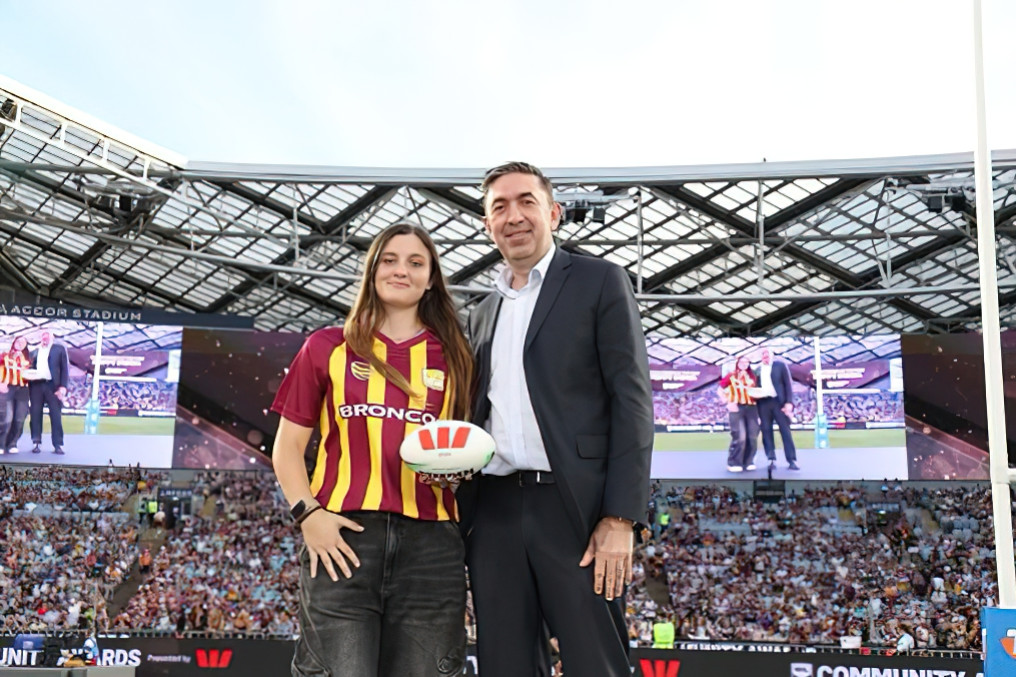 Poppy O’Shea being honoured as NRL’s Young Person of the Year. Photos supplied.