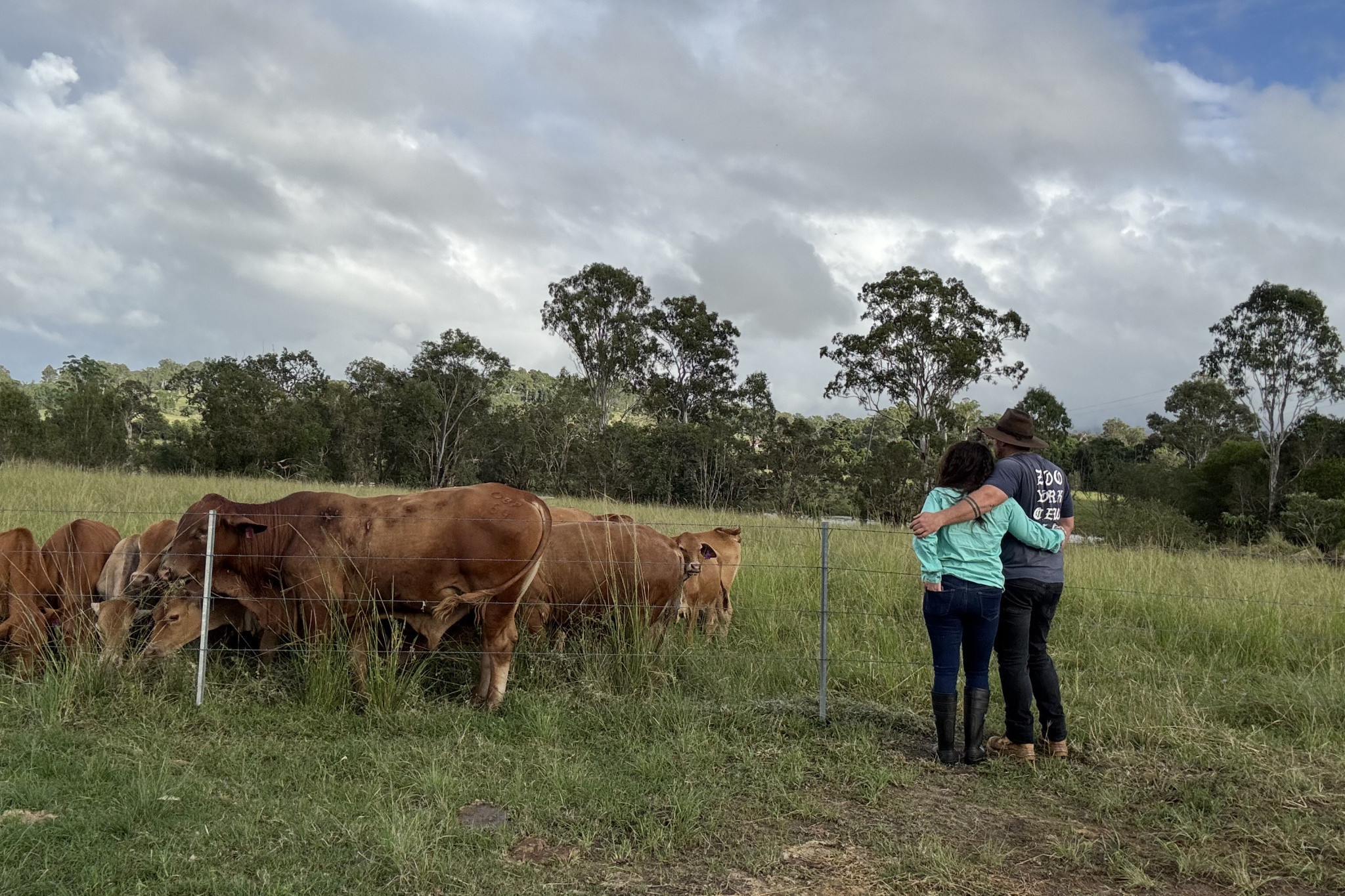 Melanie and Nic with all their safe cattle on Wednesday, March 12.