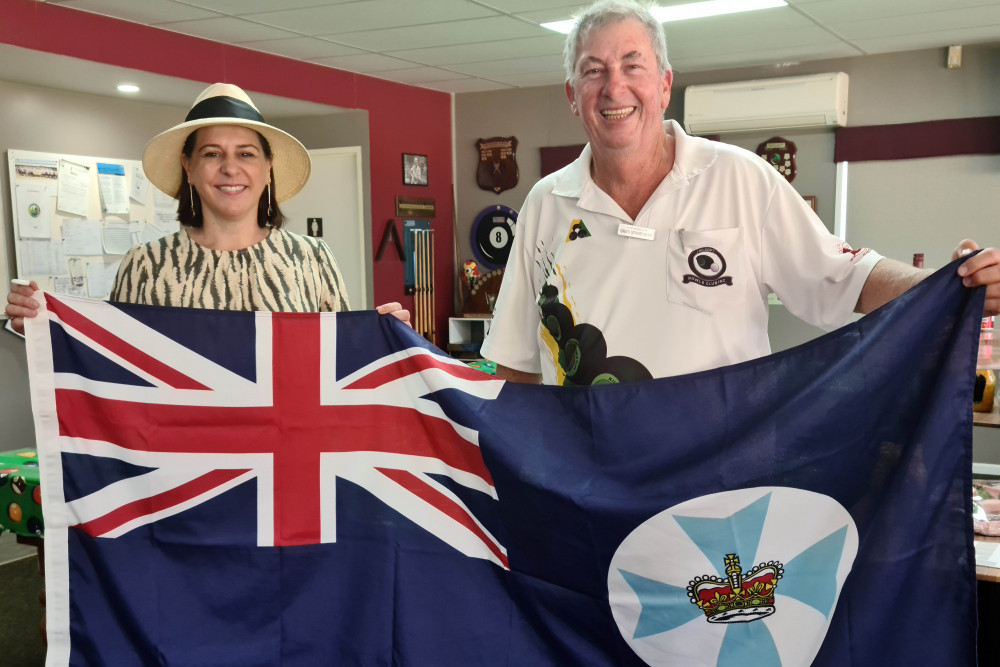 During the Kilcoy Bowls Carnival on Sunday, Member for Nanango Deb Frecklington popped in to present the club with a Queensland flag.