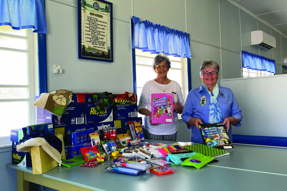 Di Janbroers and Sue Cox packing ‘Kits for Kids’ at the Esk CWA branch.