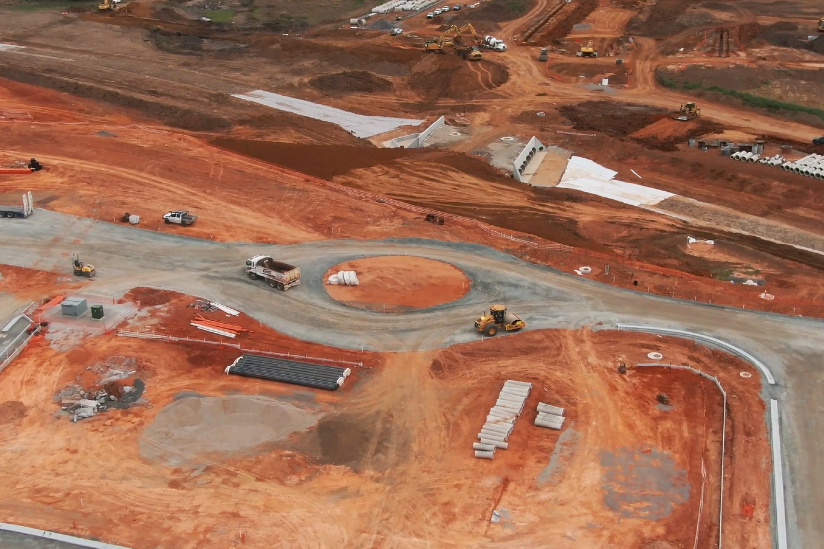 Aerial view of road development in Lilywood Landings.